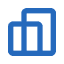 Blue abstract interconnected lines icon, representing network or data.